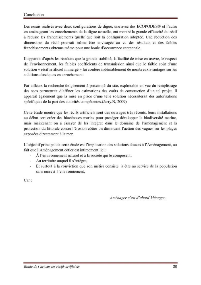 Etat de l\'art sur les recifs artificiels