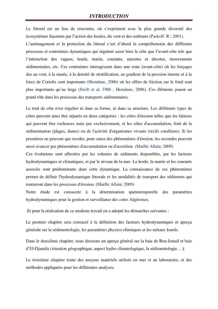 Evaluation des paramètres du littoral de la baie de Bou-Ismail