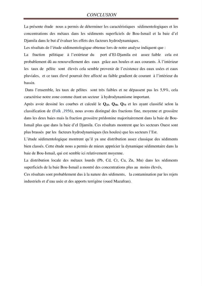 Evaluation des paramètres du littoral de la baie de Bou-Ismail