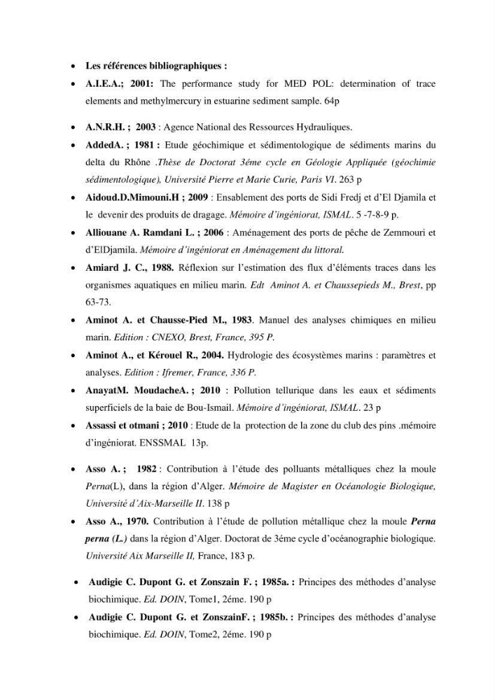Evaluation des paramètres du littoral de la baie de Bou-Ismail