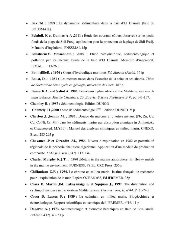 Evaluation des paramètres du littoral de la baie de Bou-Ismail