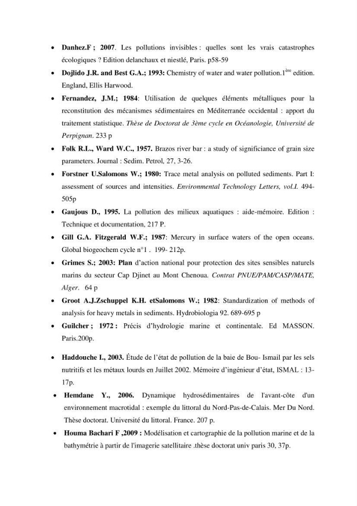 Evaluation des paramètres du littoral de la baie de Bou-Ismail