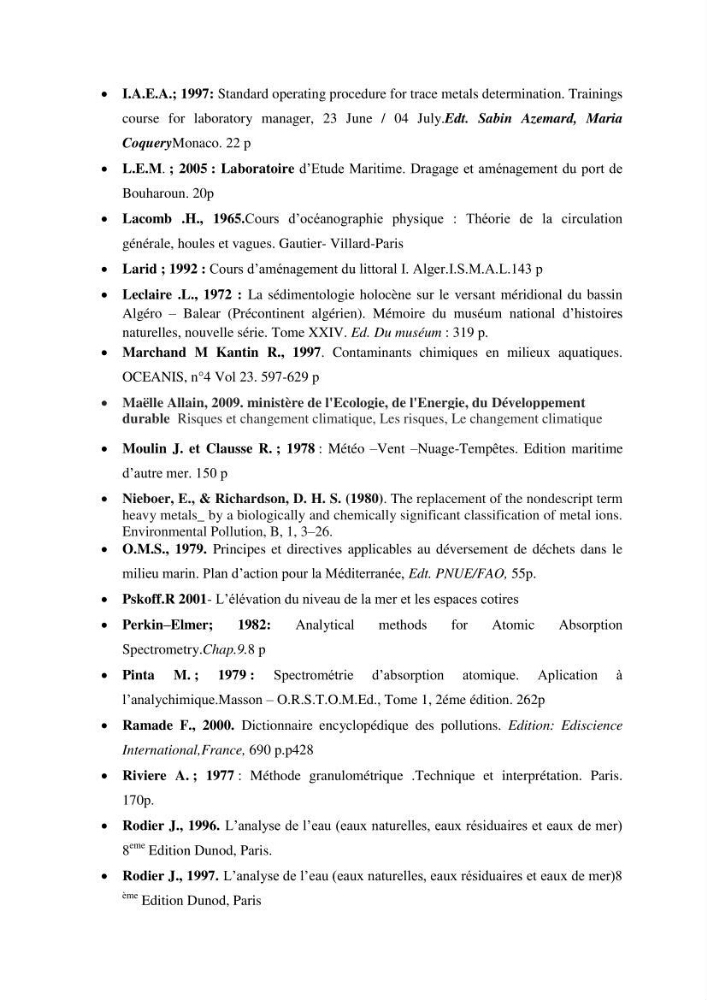 Evaluation des paramètres du littoral de la baie de Bou-Ismail