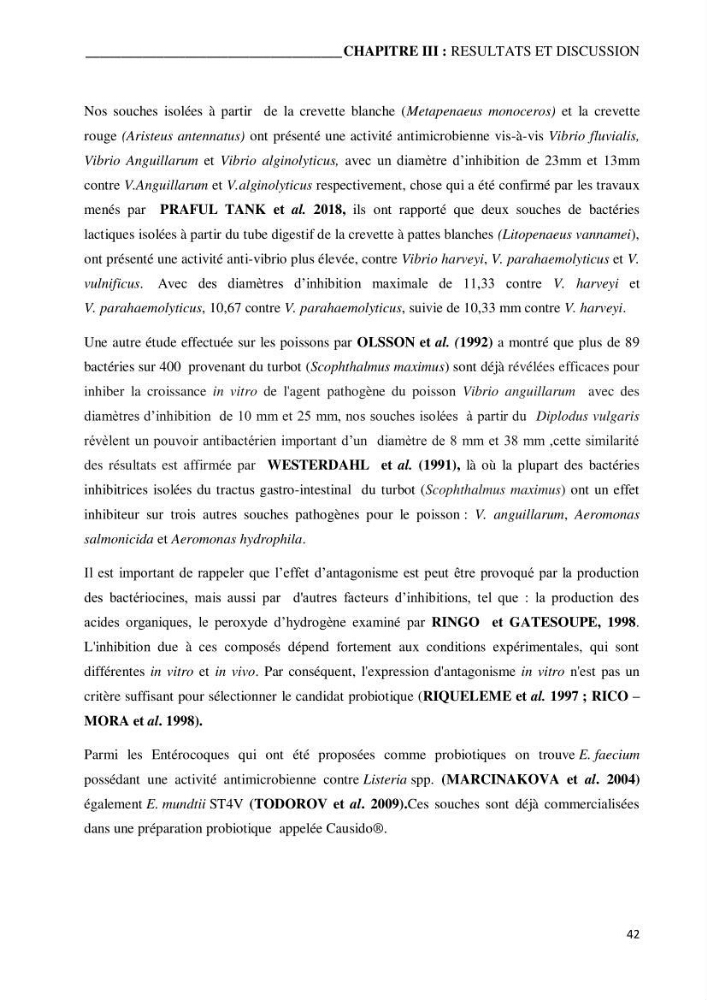 Etude du potentiel probiotique de bactéries isolées à partir d’animaux aquatiques