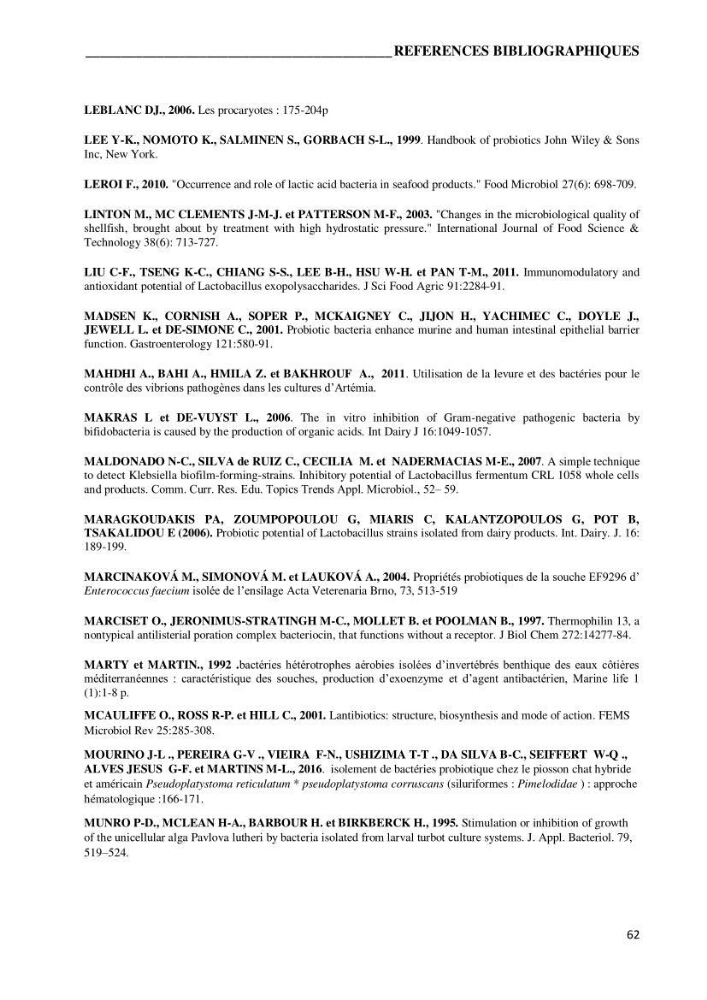 Etude du potentiel probiotique de bactéries isolées à partir d’animaux aquatiques