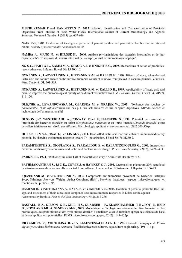 Etude du potentiel probiotique de bactéries isolées à partir d’animaux aquatiques