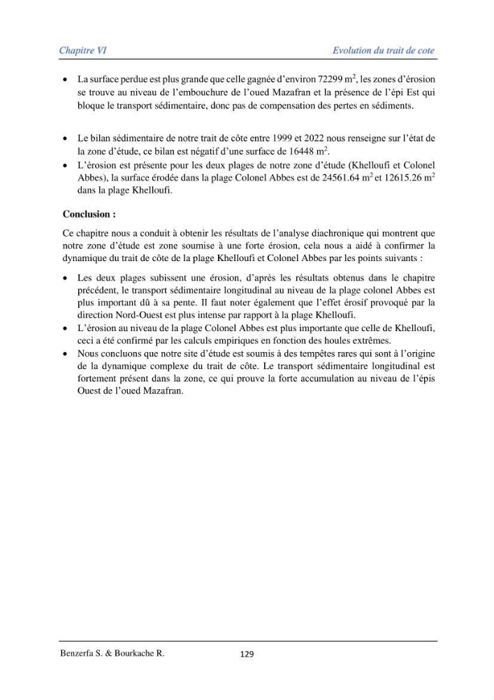 Impact des évenement extrêmes sur le transport sédimentaire longitudinal: Cas d’étude la région Algéroise