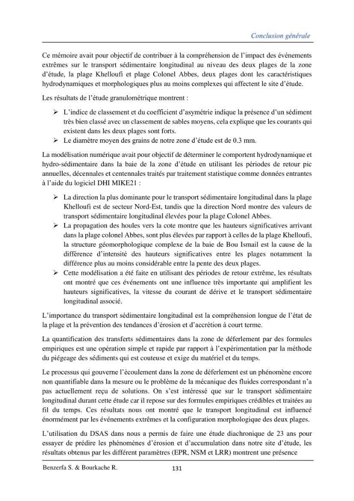 Impact des évenement extrêmes sur le transport sédimentaire longitudinal: Cas d’étude la région Algéroise