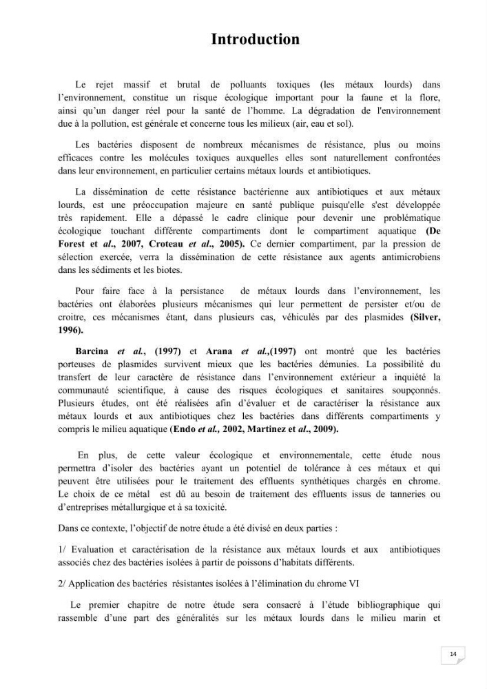 Evaluation et isolement des bactéries résistantes aux métaux lourds à partir de poissons et leur potentiel à éliminer le chrome