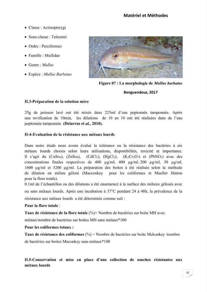 Evaluation et isolement des bactéries résistantes aux métaux lourds à partir de poissons et leur potentiel à éliminer le chrome
