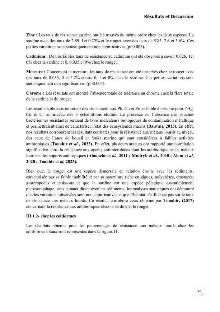 Evaluation et isolement des bactéries résistantes aux métaux lourds à partir de poissons et leur potentiel à éliminer le chrome