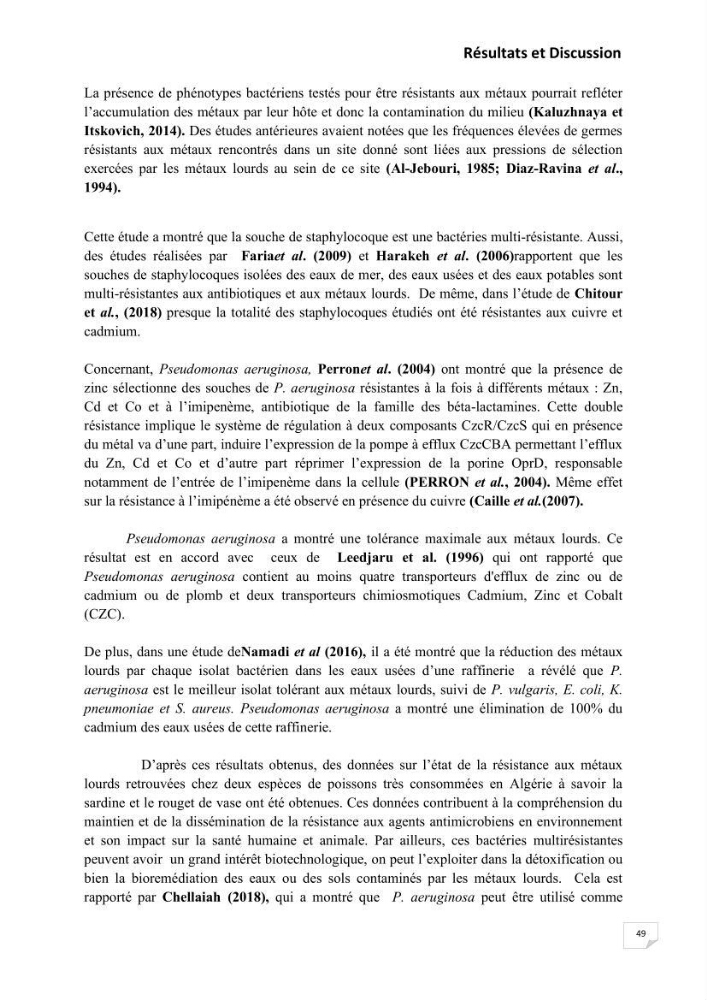 Evaluation et isolement des bactéries résistantes aux métaux lourds à partir de poissons et leur potentiel à éliminer le chrome
