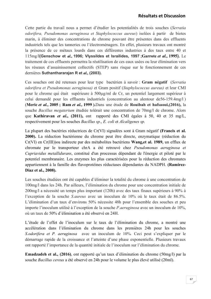 Evaluation et isolement des bactéries résistantes aux métaux lourds à partir de poissons et leur potentiel à éliminer le chrome