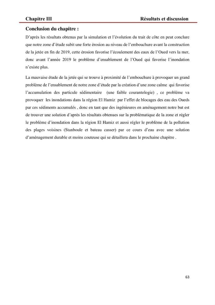 Etude de faisabilité d\'un endiguement au niveau de l\'embouchure de l\'Oued El Hamiz contre les crues et les inondations