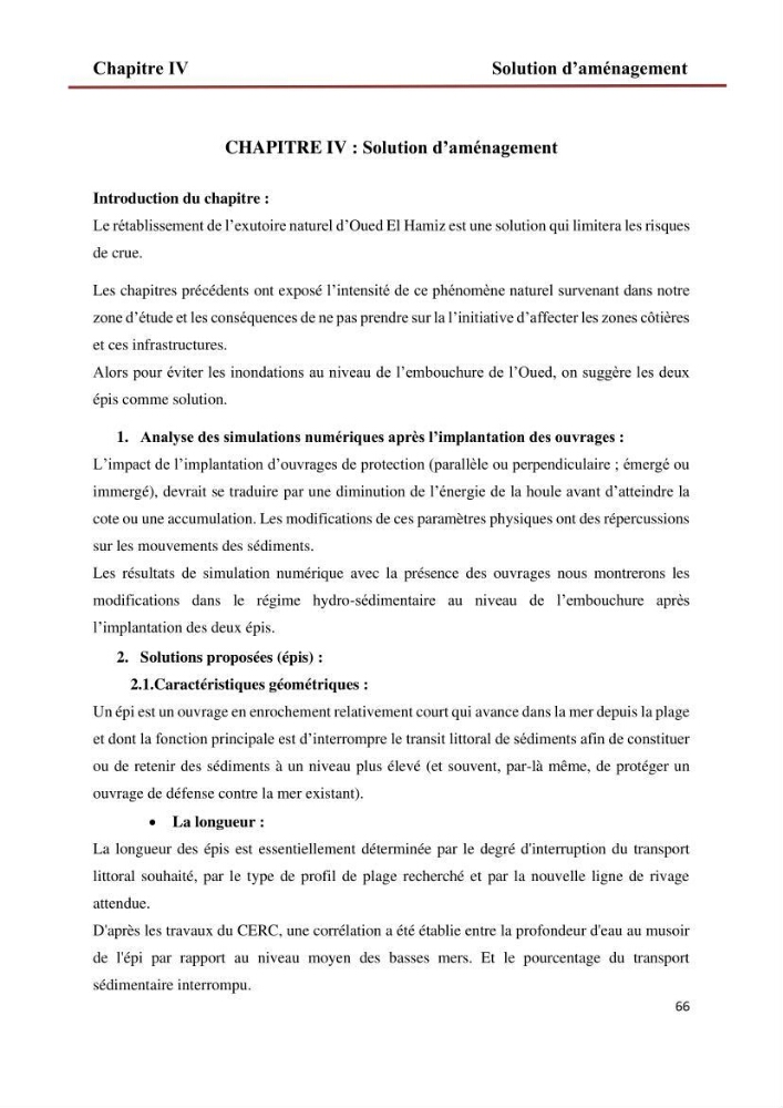 Etude de faisabilité d\'un endiguement au niveau de l\'embouchure de l\'Oued El Hamiz contre les crues et les inondations