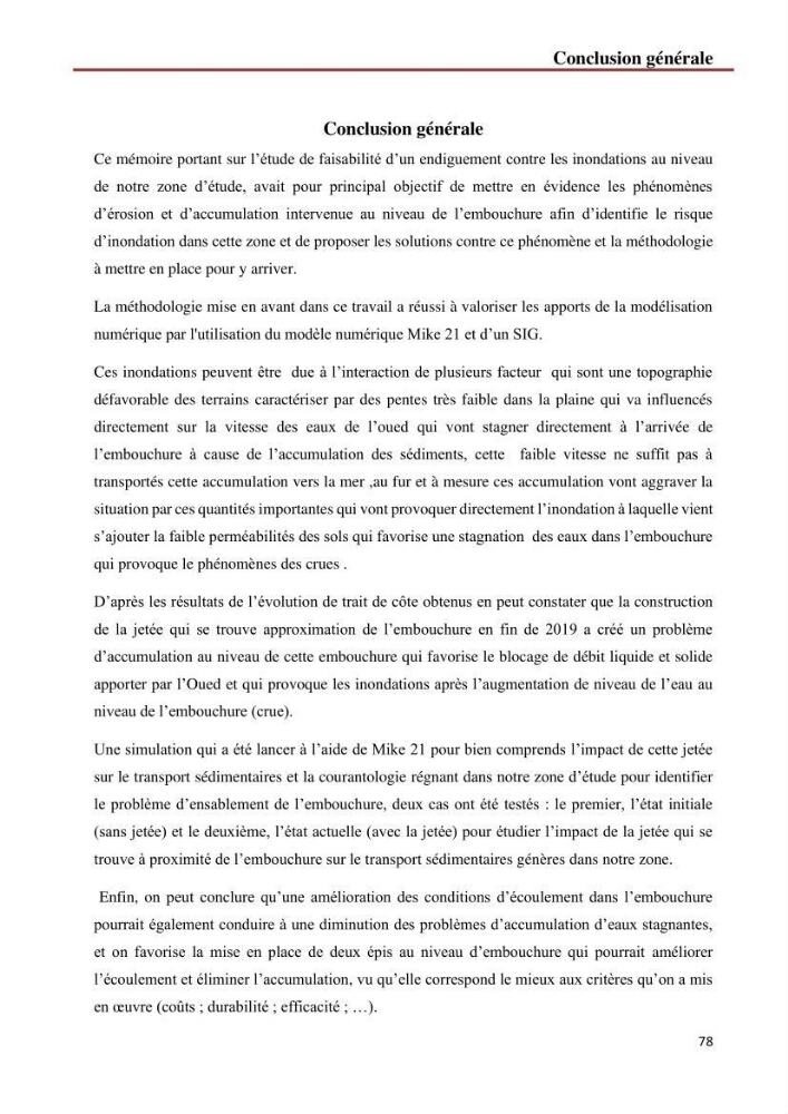 Etude de faisabilité d\'un endiguement au niveau de l\'embouchure de l\'Oued El Hamiz contre les crues et les inondations