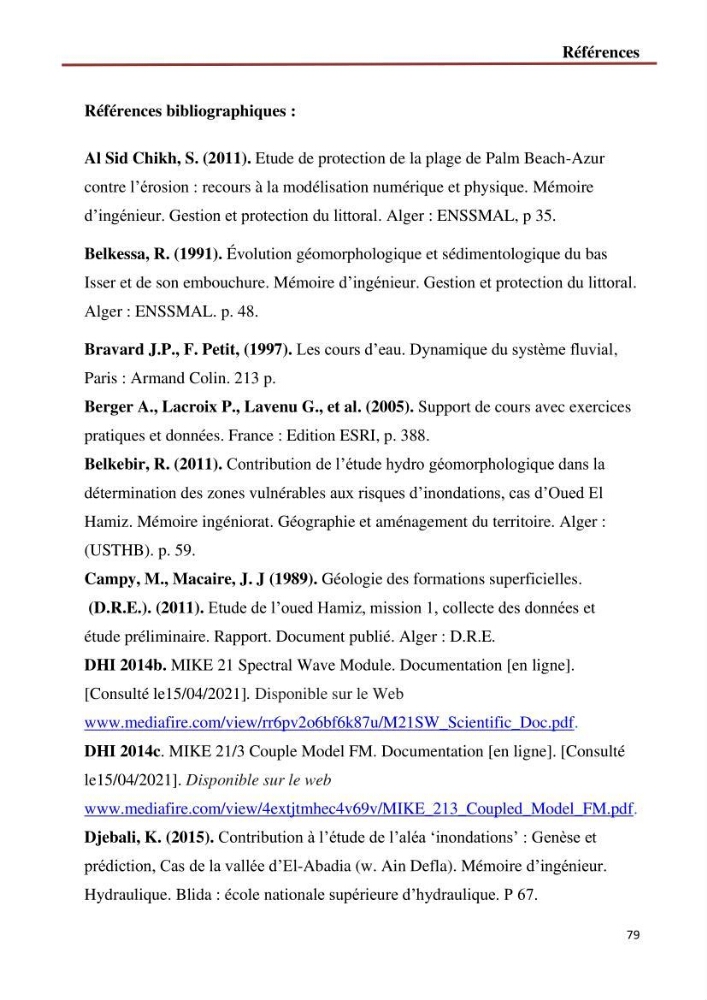 Etude de faisabilité d\'un endiguement au niveau de l\'embouchure de l\'Oued El Hamiz contre les crues et les inondations