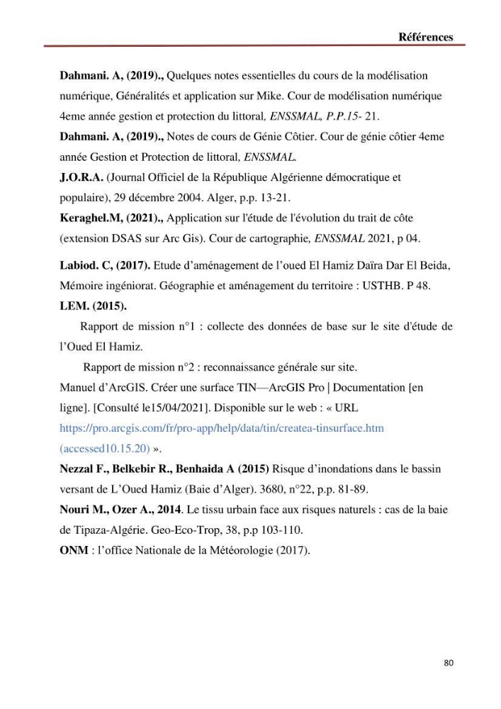 Etude de faisabilité d\'un endiguement au niveau de l\'embouchure de l\'Oued El Hamiz contre les crues et les inondations