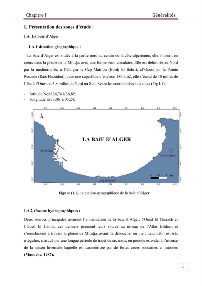 Conception d\'un système d\'information géographique (SIG) pour une étude de bathymétrie et de sédimentologie dans la baie d\'Alger et la baie d\'El Djamila.