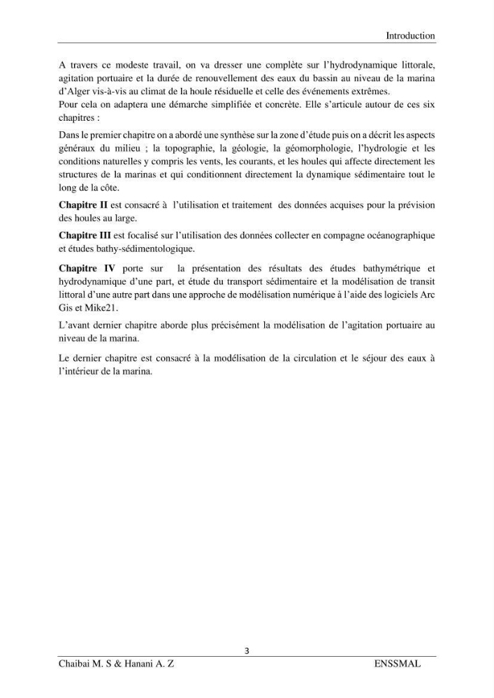 Modélisation hydrodynamique et étude d’agitation: Cas de la Marina Bay D’Alger