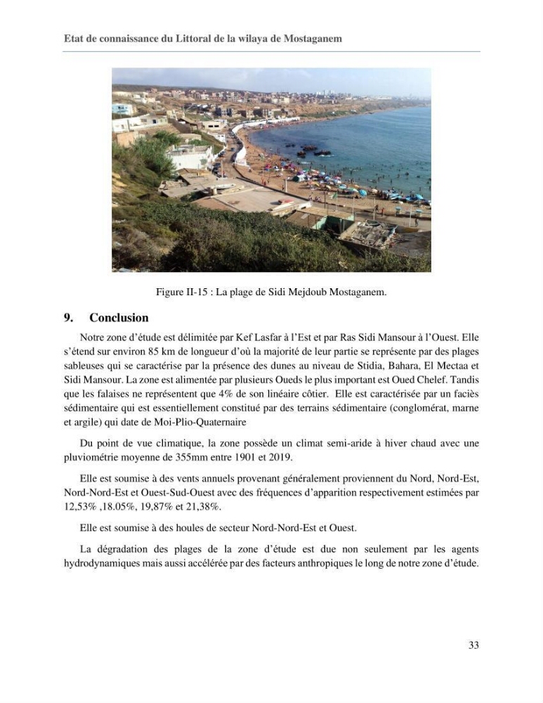 Evaluation des impacts des changements climatiques sur la morphologie du littoral de la wilaya de Mostaganem