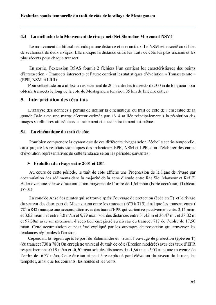 Evaluation des impacts des changements climatiques sur la morphologie du littoral de la wilaya de Mostaganem