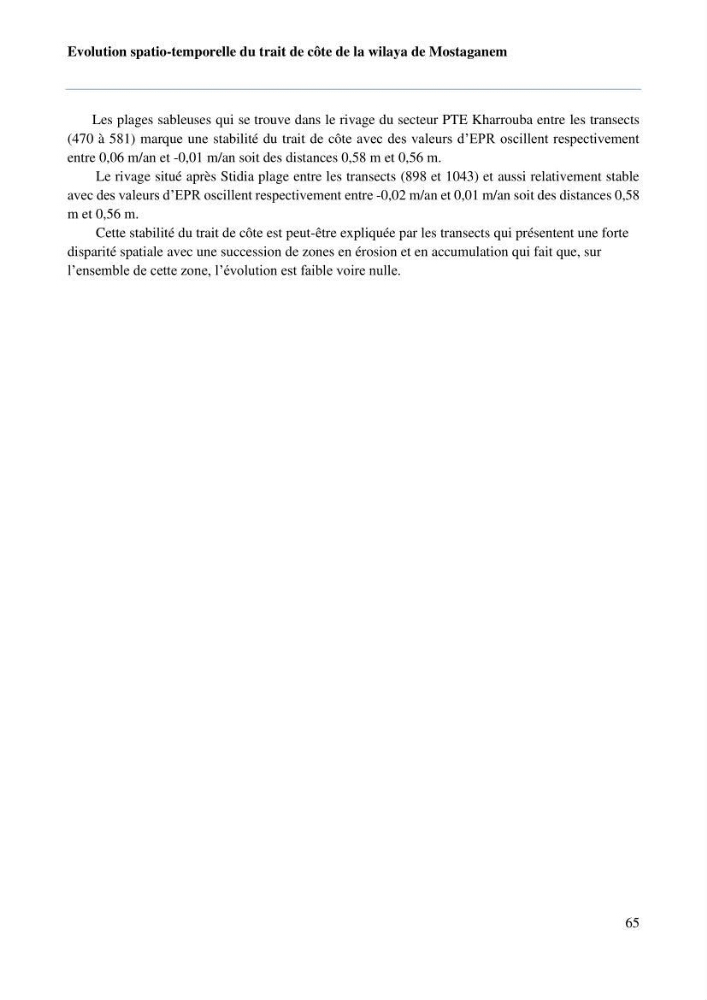 Evaluation des impacts des changements climatiques sur la morphologie du littoral de la wilaya de Mostaganem
