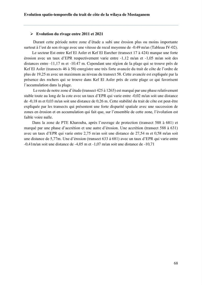 Evaluation des impacts des changements climatiques sur la morphologie du littoral de la wilaya de Mostaganem