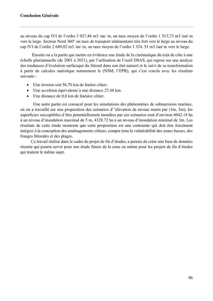 Evaluation des impacts des changements climatiques sur la morphologie du littoral de la wilaya de Mostaganem
