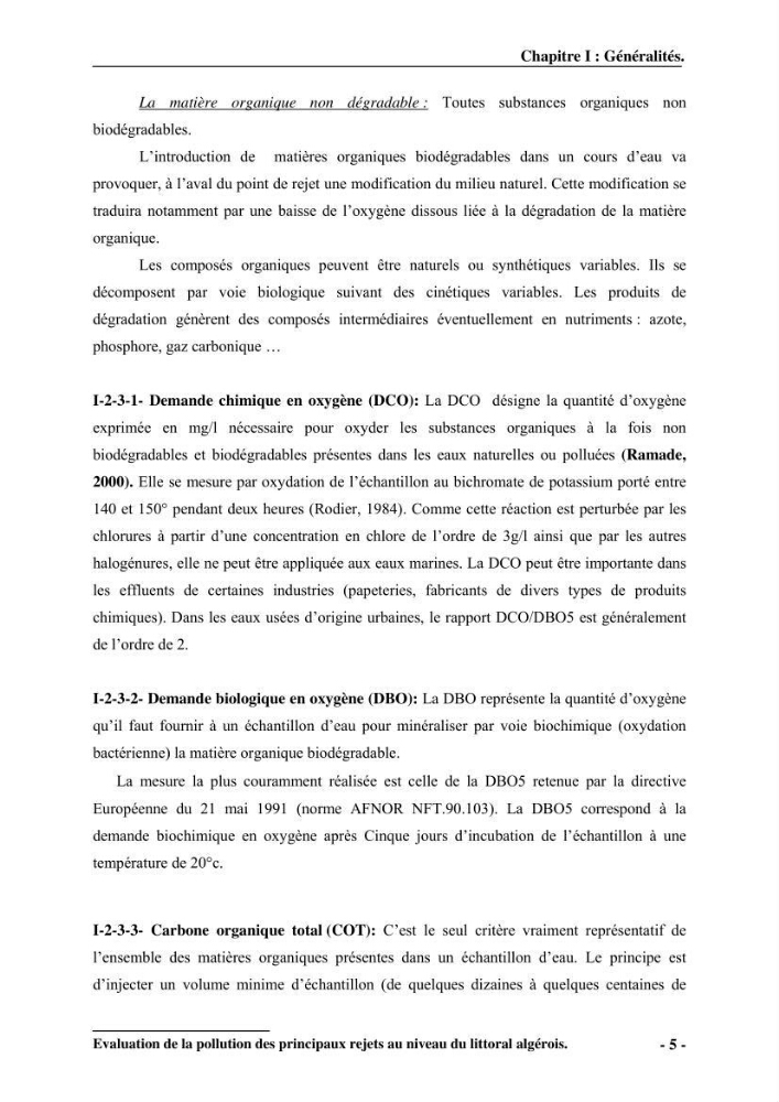 Evaluation de la pollution des principaux rejets au niveau du littoral Algérois