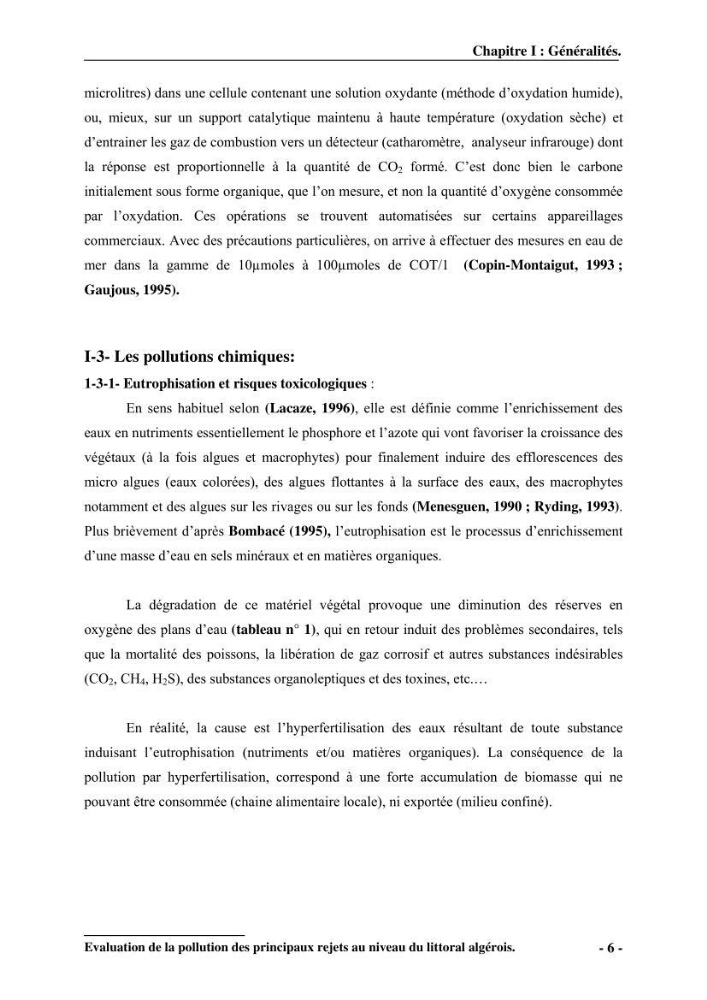 Evaluation de la pollution des principaux rejets au niveau du littoral Algérois