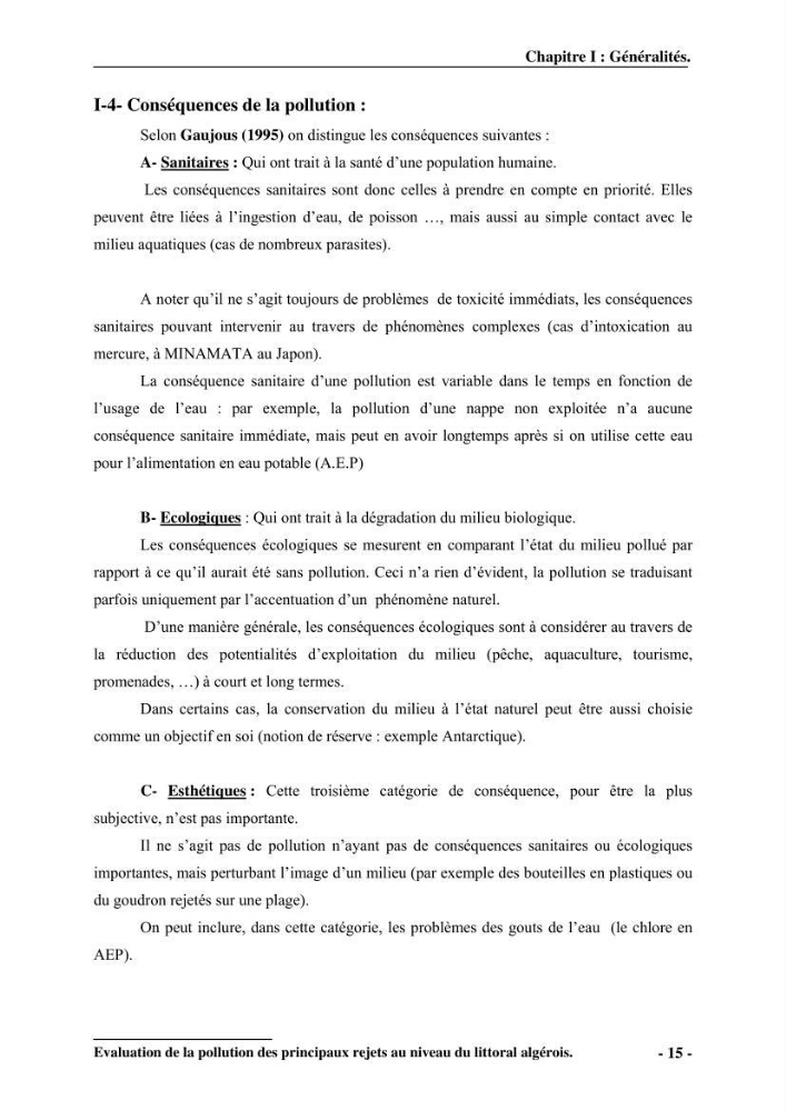 Evaluation de la pollution des principaux rejets au niveau du littoral Algérois