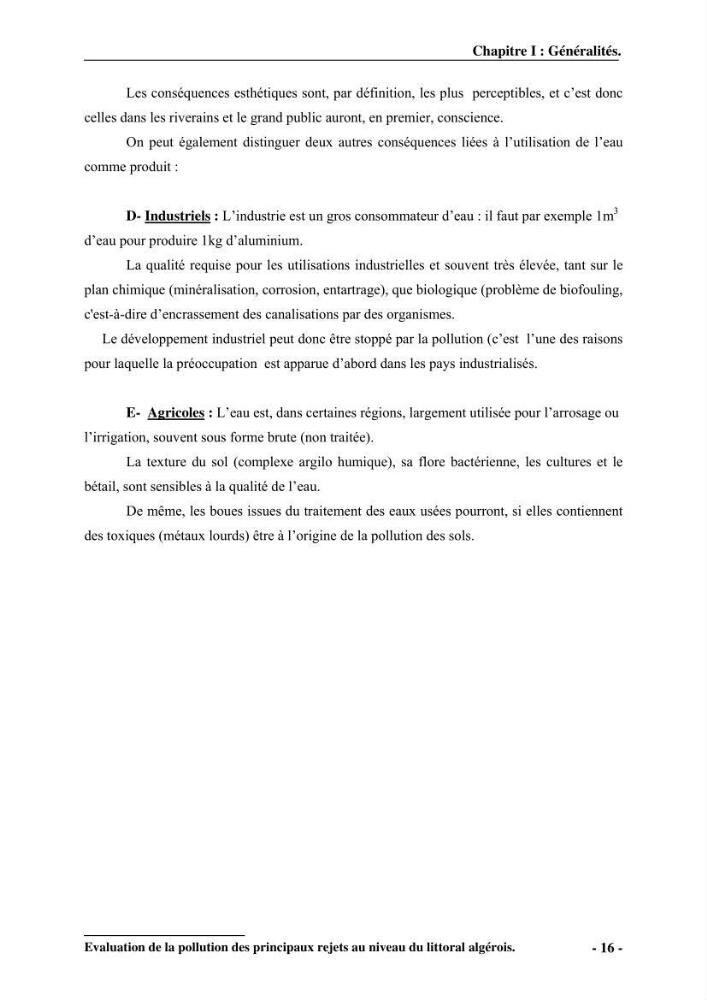 Evaluation de la pollution des principaux rejets au niveau du littoral Algérois