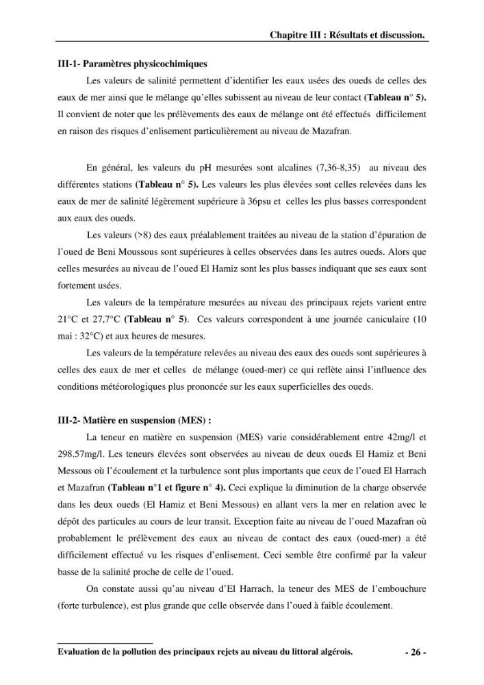 Evaluation de la pollution des principaux rejets au niveau du littoral Algérois