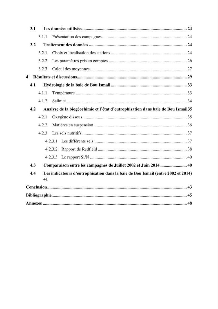 Evaluation des paramètres hydrologiques et biogéochimiques dans la baie de Bou-Ismail