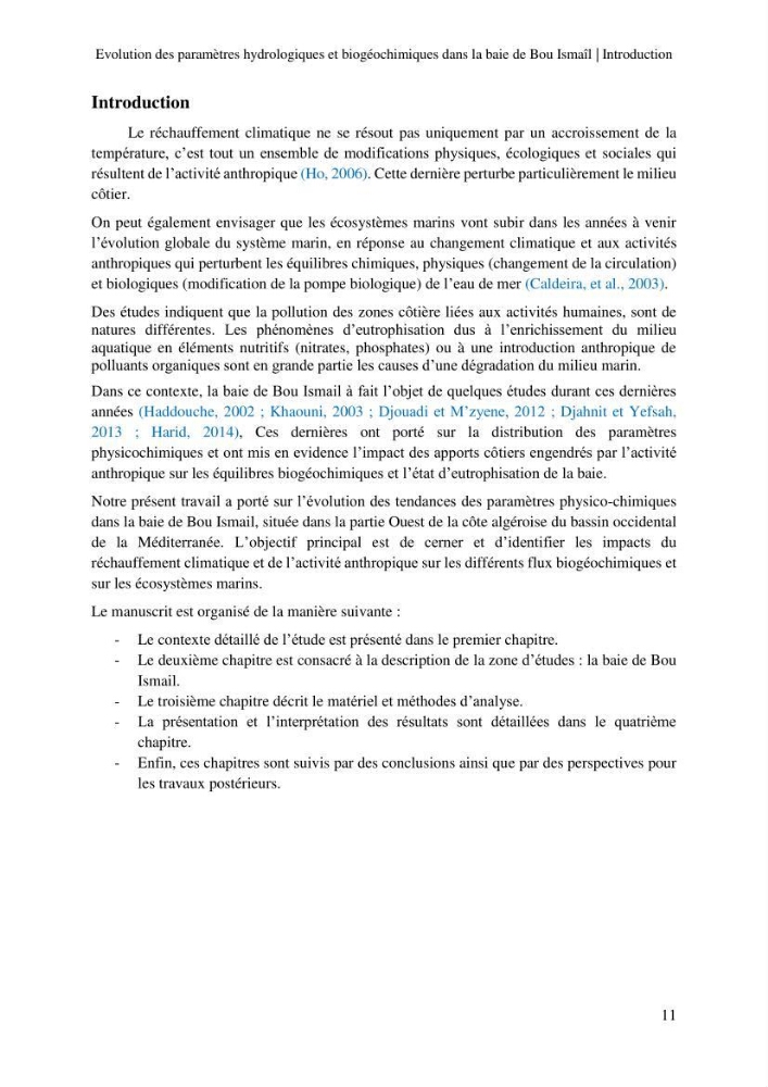 Evaluation des paramètres hydrologiques et biogéochimiques dans la baie de Bou-Ismail
