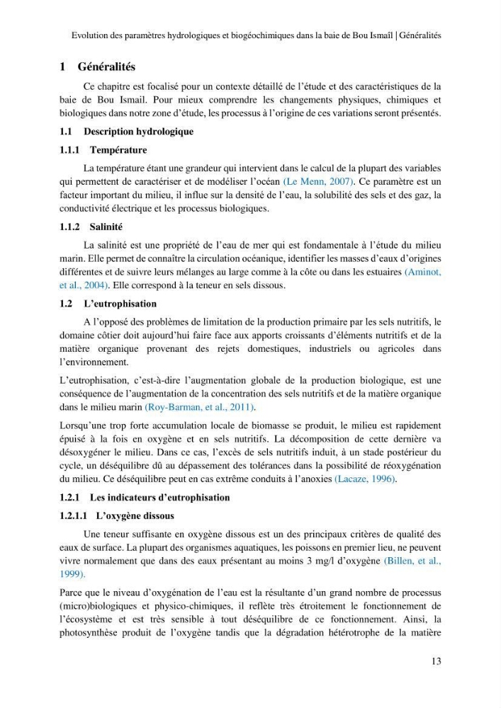 Evaluation des paramètres hydrologiques et biogéochimiques dans la baie de Bou-Ismail