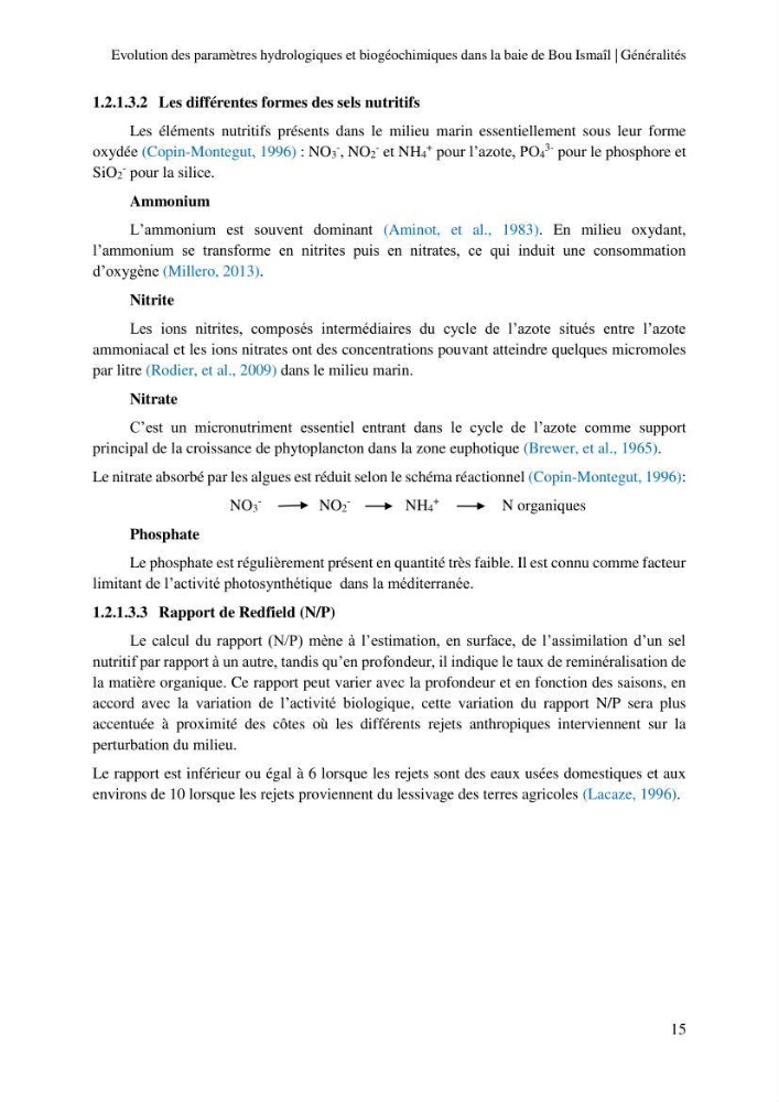 Evaluation des paramètres hydrologiques et biogéochimiques dans la baie de Bou-Ismail