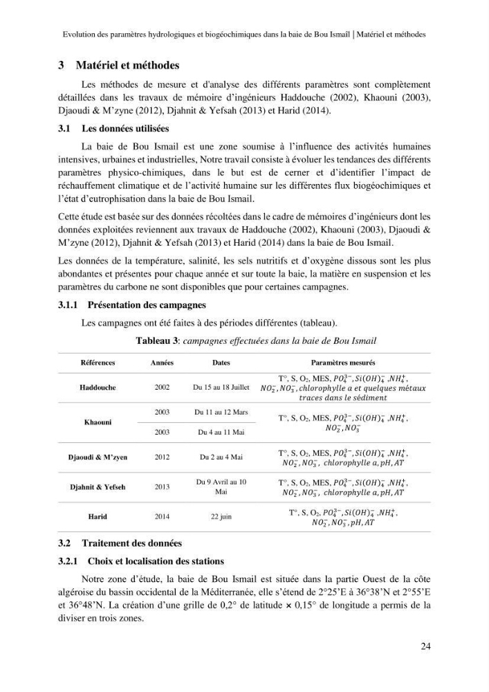 Evaluation des paramètres hydrologiques et biogéochimiques dans la baie de Bou-Ismail