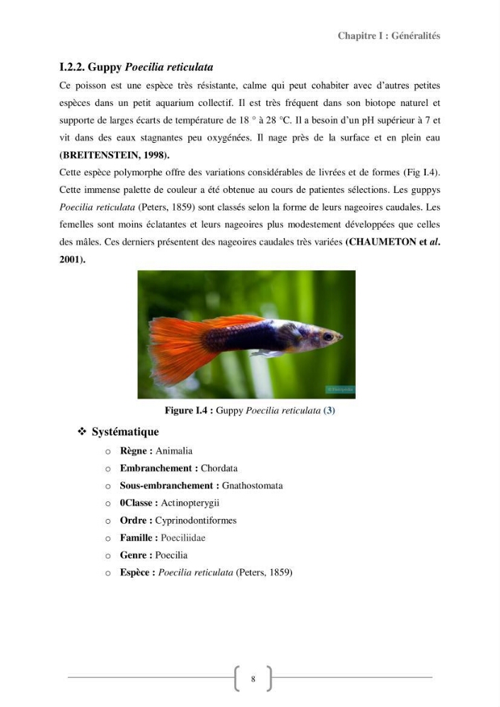 Contribution à la reproduction de quelques espèces de poissons d’ornements d’eau douce :