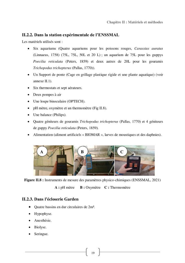 Contribution à la reproduction de quelques espèces de poissons d’ornements d’eau douce :