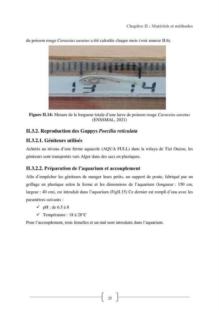 Contribution à la reproduction de quelques espèces de poissons d’ornements d’eau douce :