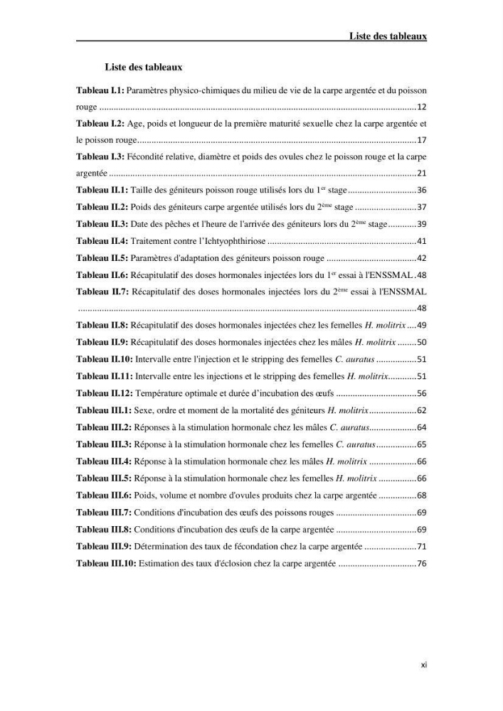 Maîtrise et suivi de la reproduction artificielle de quelques espèces de la famille des cyprinidés.: