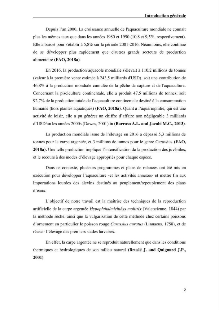 Maîtrise et suivi de la reproduction artificielle de quelques espèces de la famille des cyprinidés.: