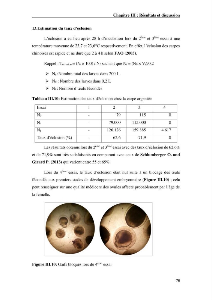 Maîtrise et suivi de la reproduction artificielle de quelques espèces de la famille des cyprinidés.: