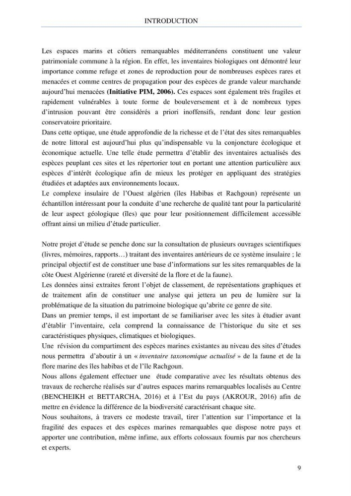 inventaire de la faune et de la flore marine d\'intérêt écologique des sites remarquables de la côte Ouest Algérienne