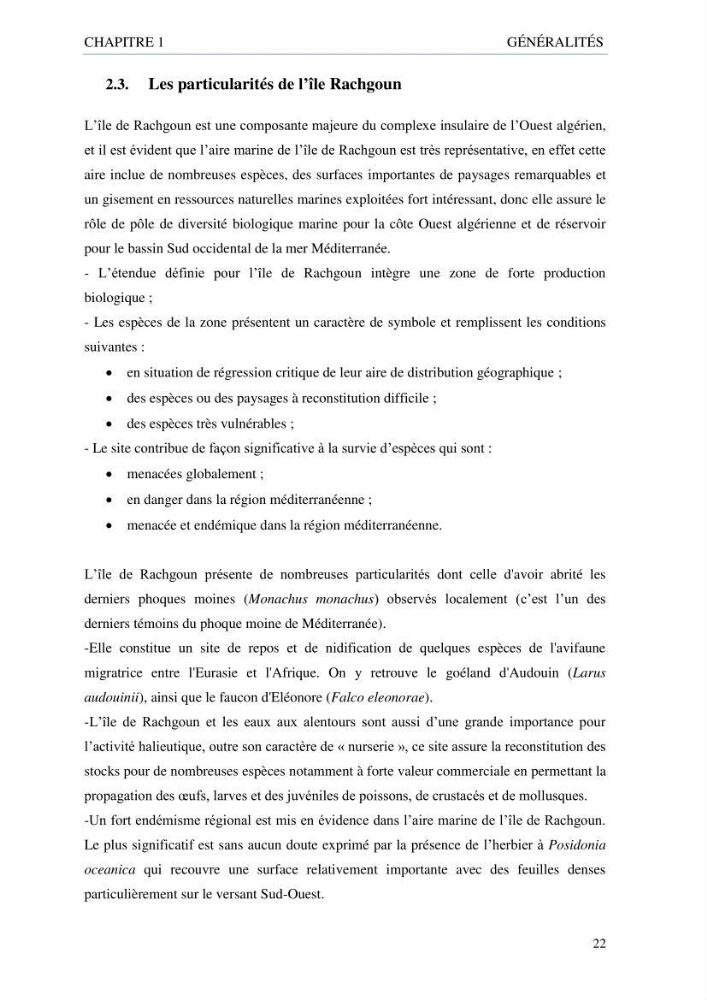 inventaire de la faune et de la flore marine d\'intérêt écologique des sites remarquables de la côte Ouest Algérienne
