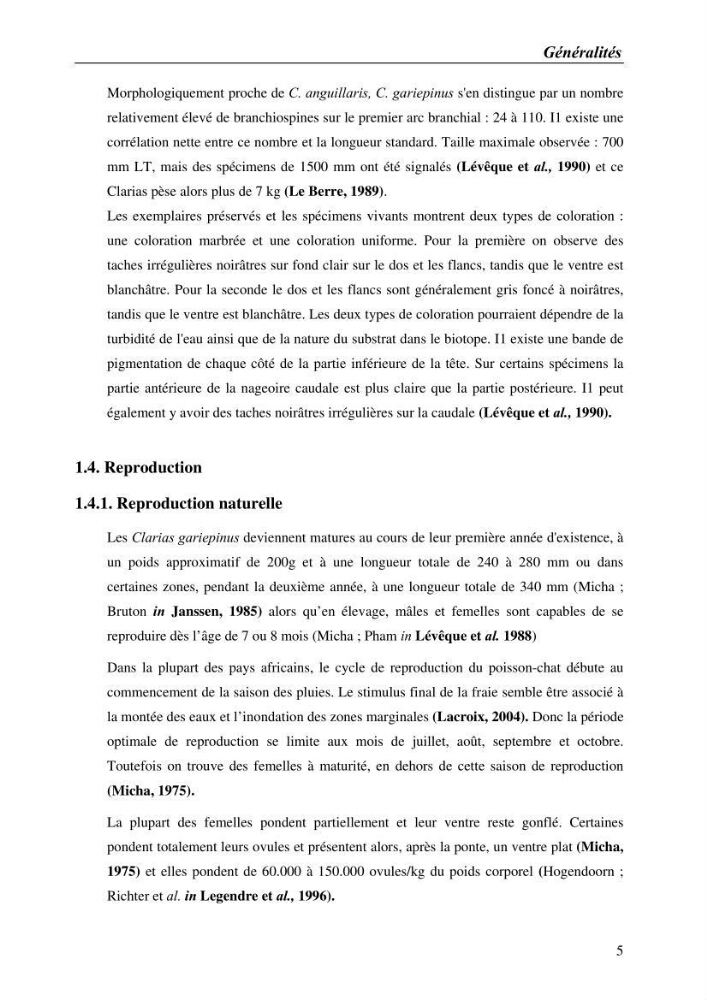 Expérémentation sur la reproduction artificielle du poisson-chat africain clarias gariepinus (bruchell, 1822)