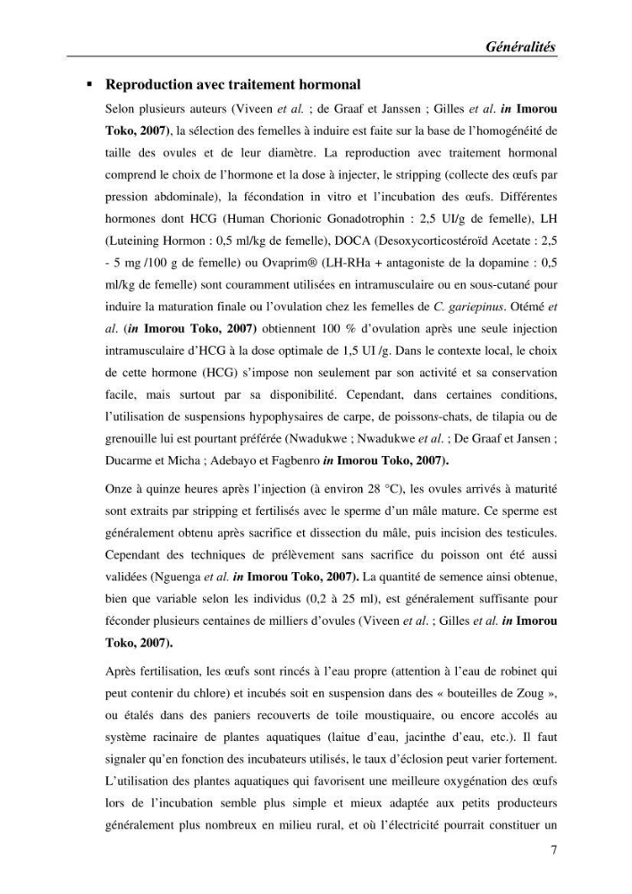 Expérémentation sur la reproduction artificielle du poisson-chat africain clarias gariepinus (bruchell, 1822)