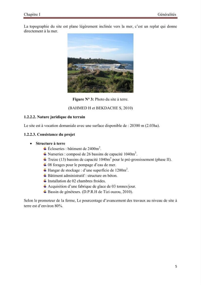 Caractérisation physico-chimique et bactériologique des eaux de la ferme d\'élevage de poissons marins d\'Azeffoun (Willaya de Tizi Ouzou):